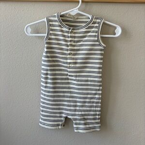 Quincy Mae Navy and Cream Striped Baby Romper